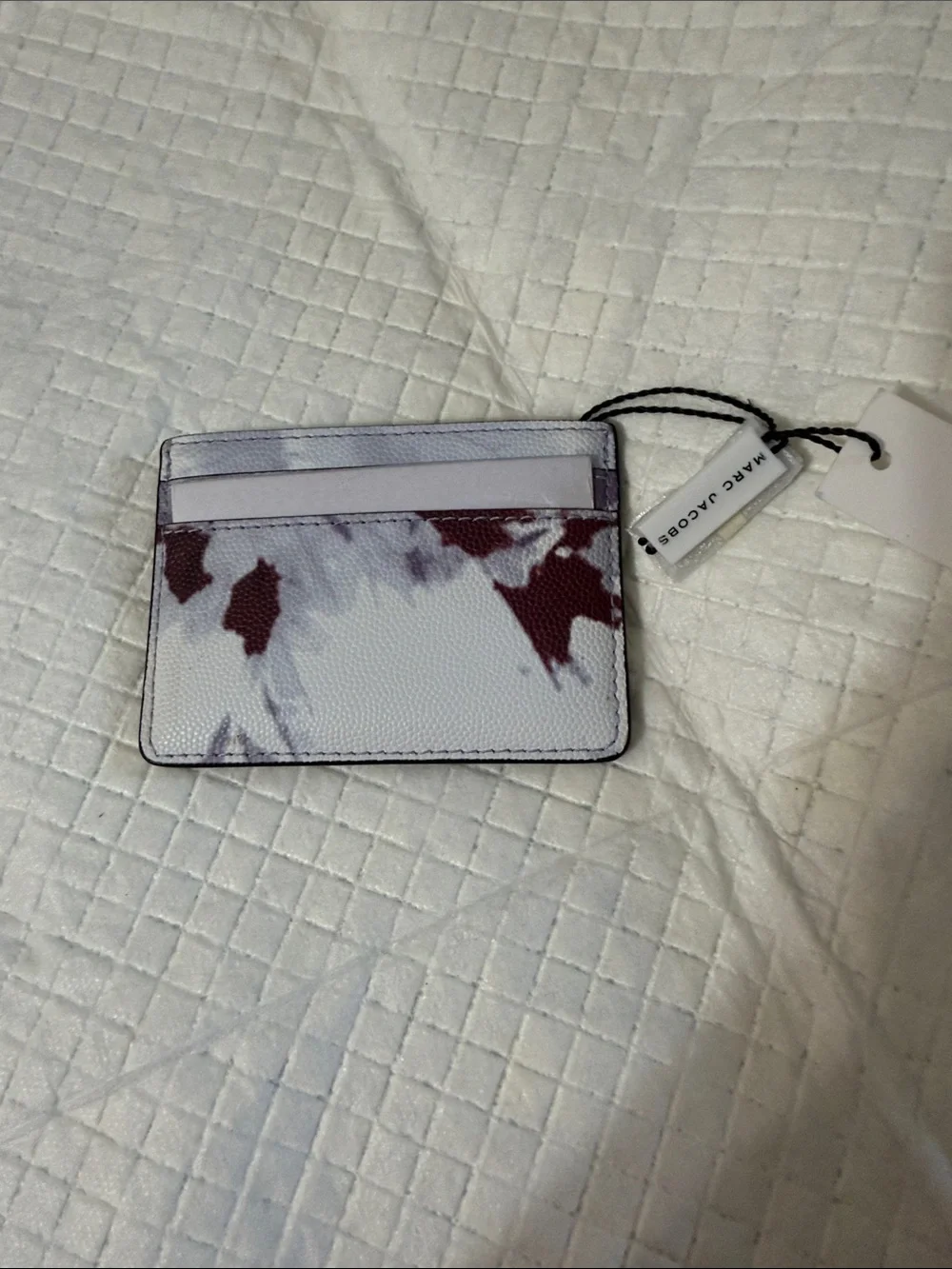 Marc Jacobs Patent Marbled Card Case in Plum and White